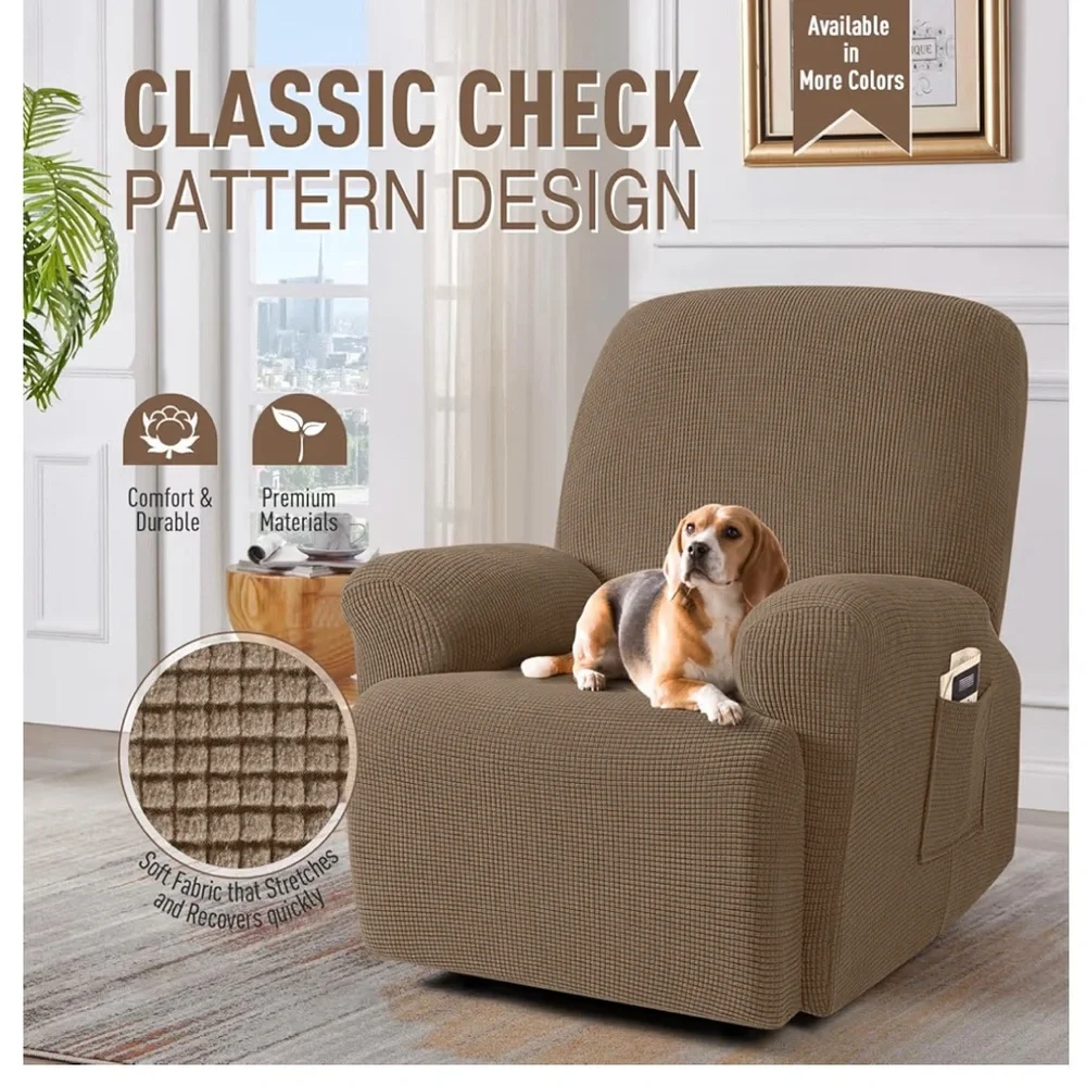 Oversized Recliner Slipcover Furniture Protector Jacquard Pattern-Brown